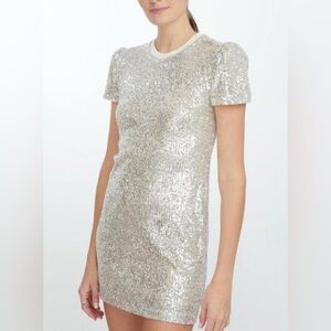 NWT Generation Love Donna Sequin Puff Sleeve Mini Dress in‎ ARGENTO Sz Small
